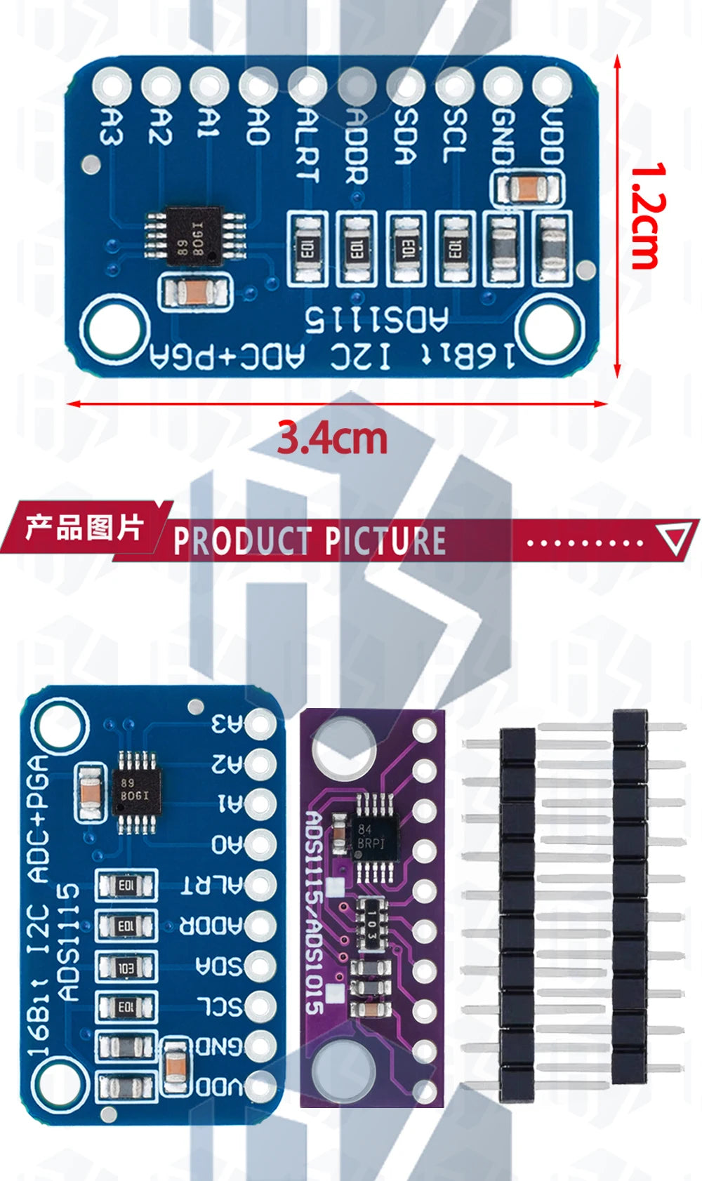 16-Bit ADC Module (ADS1115/ADS1015): I2C 4-Channel Programmable Gain Amplifier for Arduino & Raspberry Pi Compatible