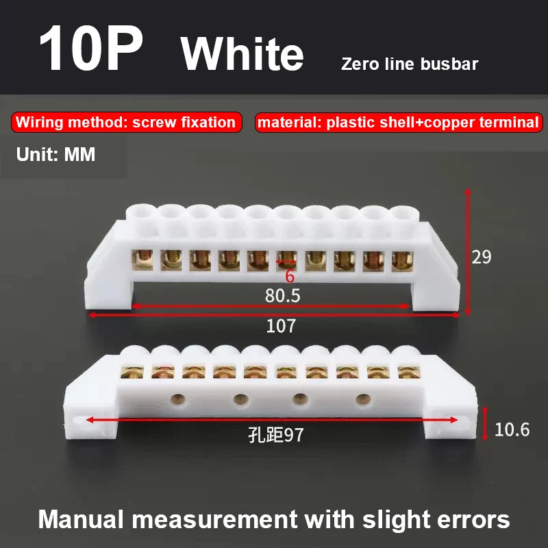 Blue Green White Bridge Design Zero Line 4-12 Pole Screw Brass Copper Grounding Strip Terminal Block Connector Earth And Neutral