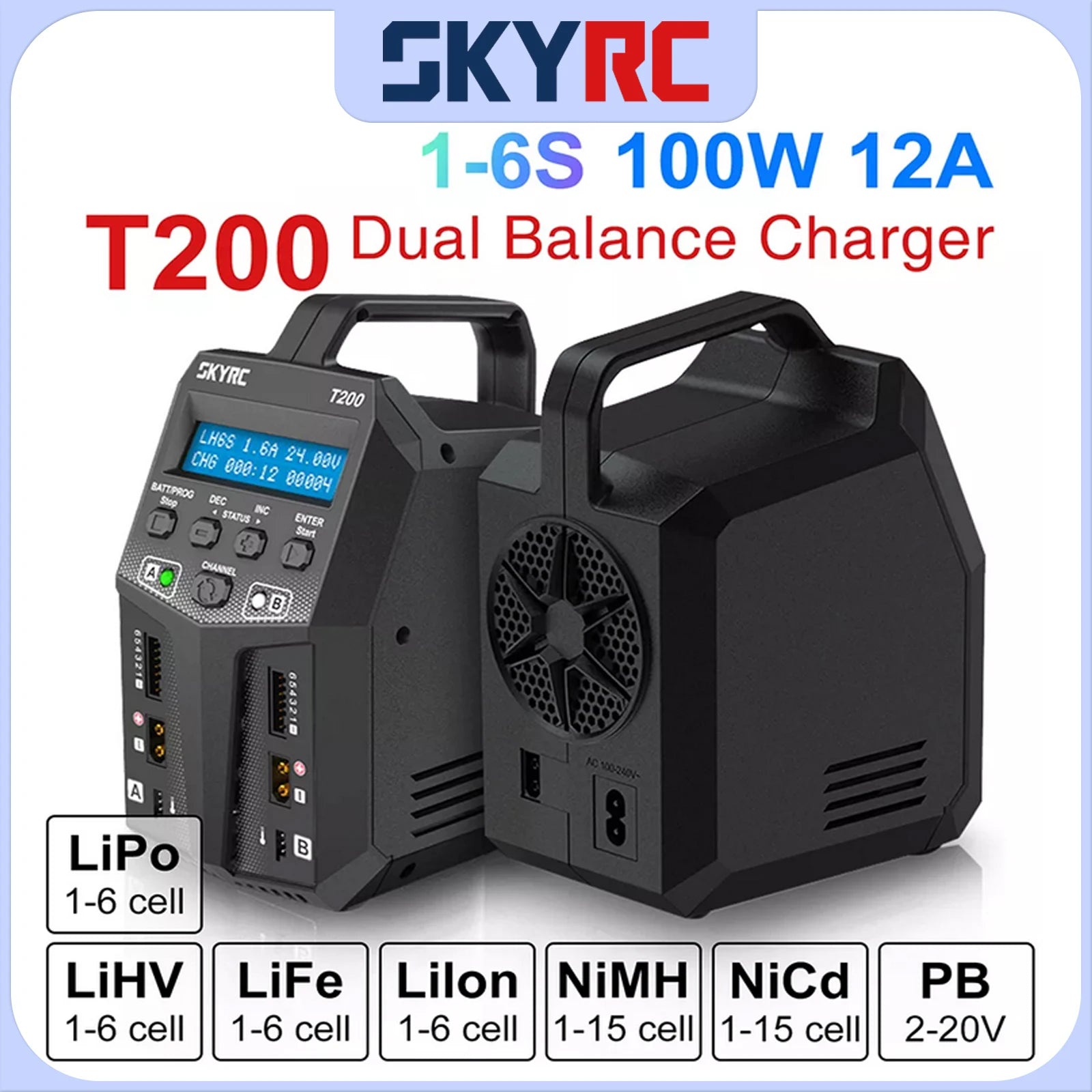 SKYRC T200 T400 T100 AC/DC Lipo Battery Dual Balance Charger Discharger for Traxass Airsoft Drone RC Battery Charger Fast Charge