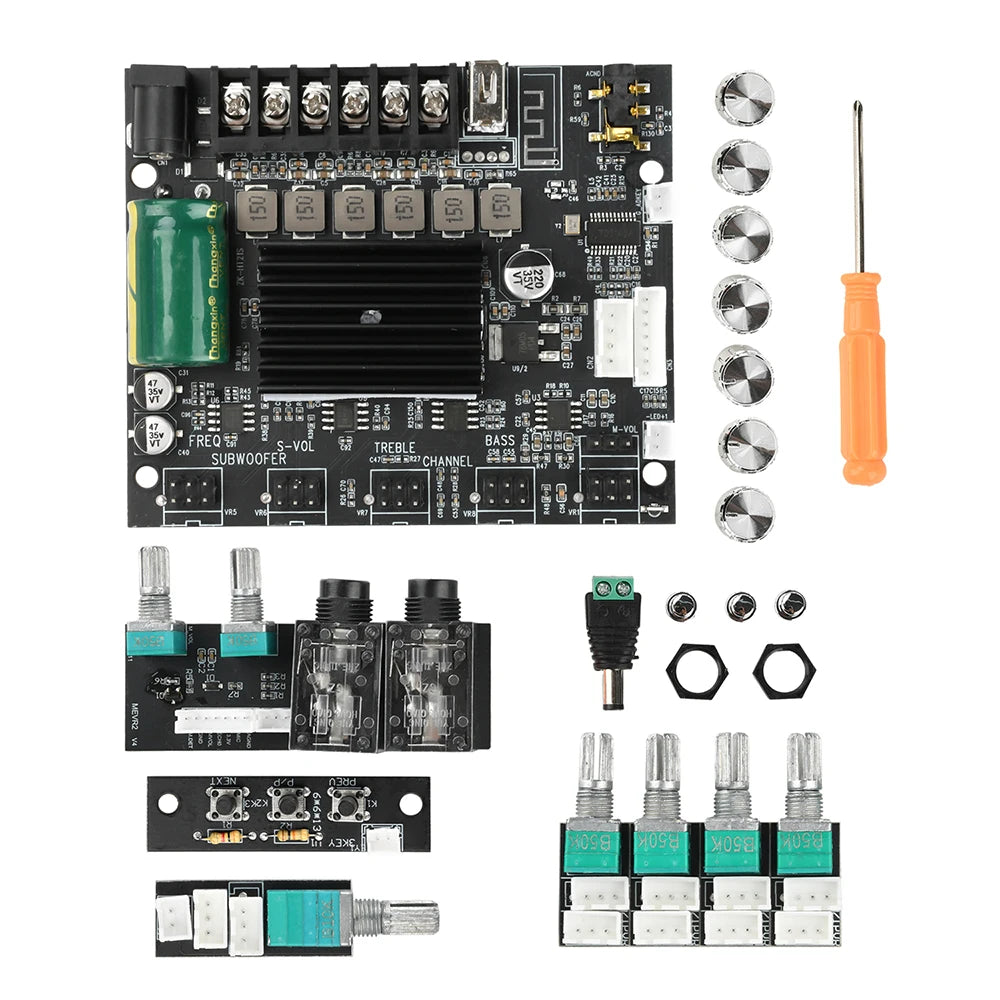 2.1-Channel Bluetooth Amplifier Board 50W+50W+100W DC 12-24V Audio Power Amplifier Module MT21S Leaded Version TPA3116D2*2 Chip