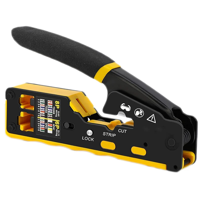 RJ45 Crimp Tool Kit Pass Through Cat6 Crimping Tool For Cat5 Cat5e Cat6 8P8C Connector, All-in-one Ethernet Crimper