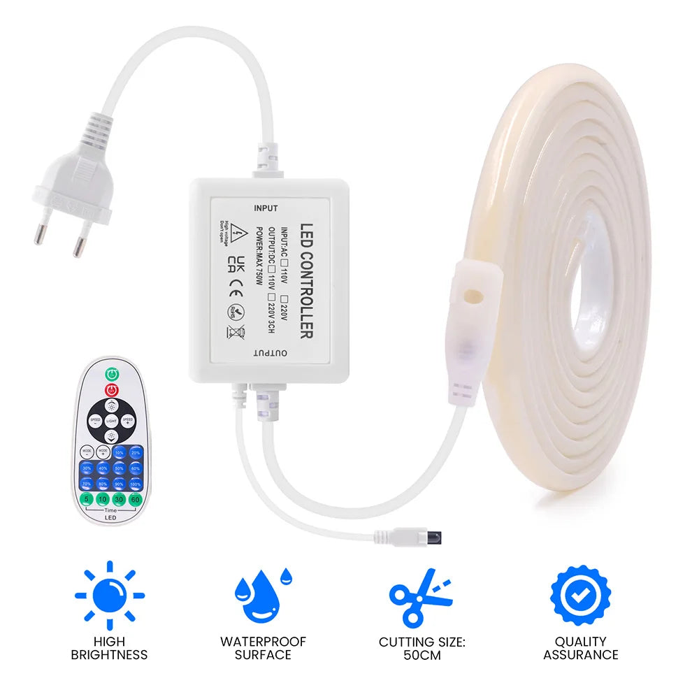 Wall Touch Wifi Bluetooth COB LED Neon Strip Light 220V Dimmable 23key Remote Control Power Kit AC 220V 288LED/m Waterproof Rope
