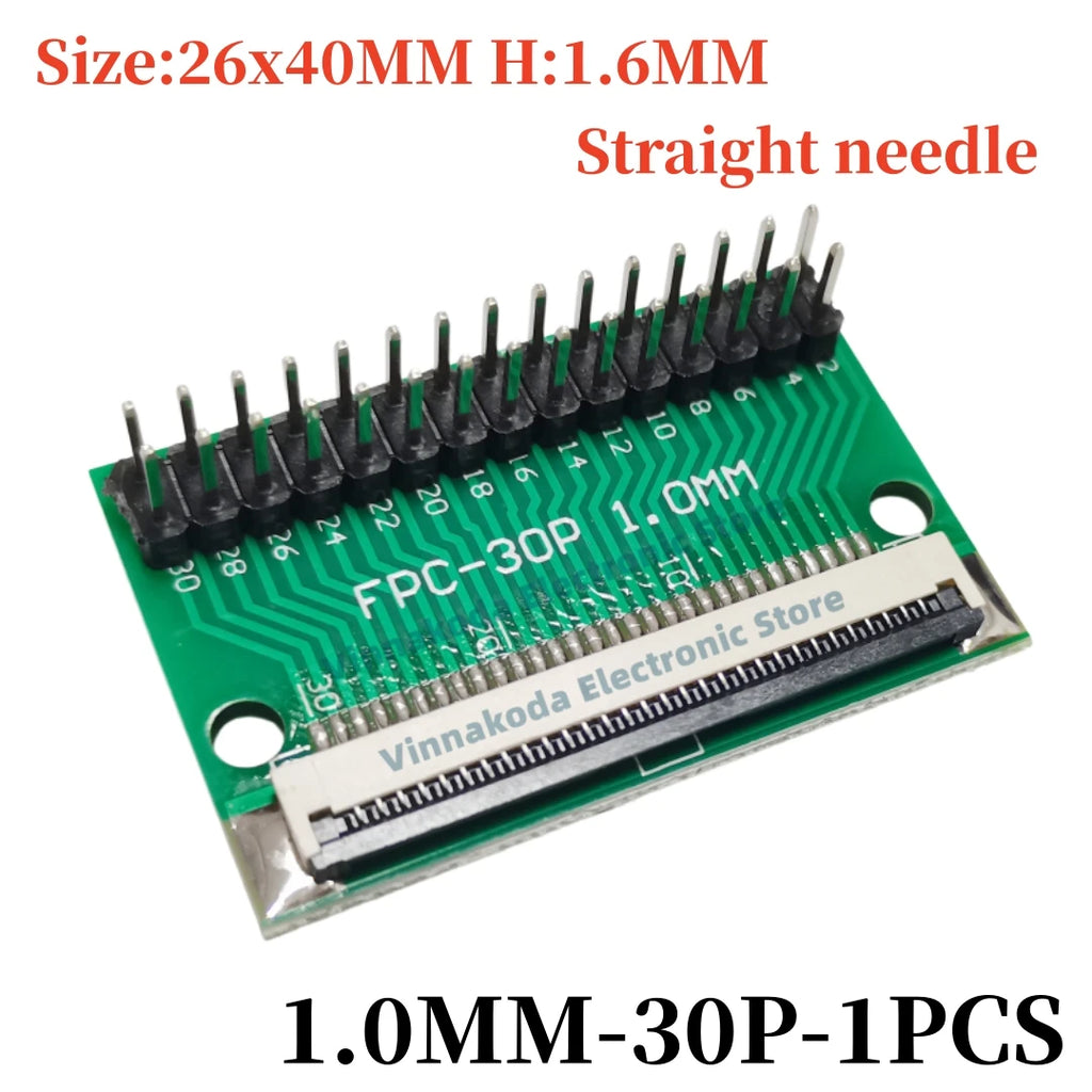 FFC/FPC Adapter Board with Soldered 1.0MM Flip Cover Lower Connector Straight or Bent Pins Available, 4/6/8/10/12/14/16/20/30P