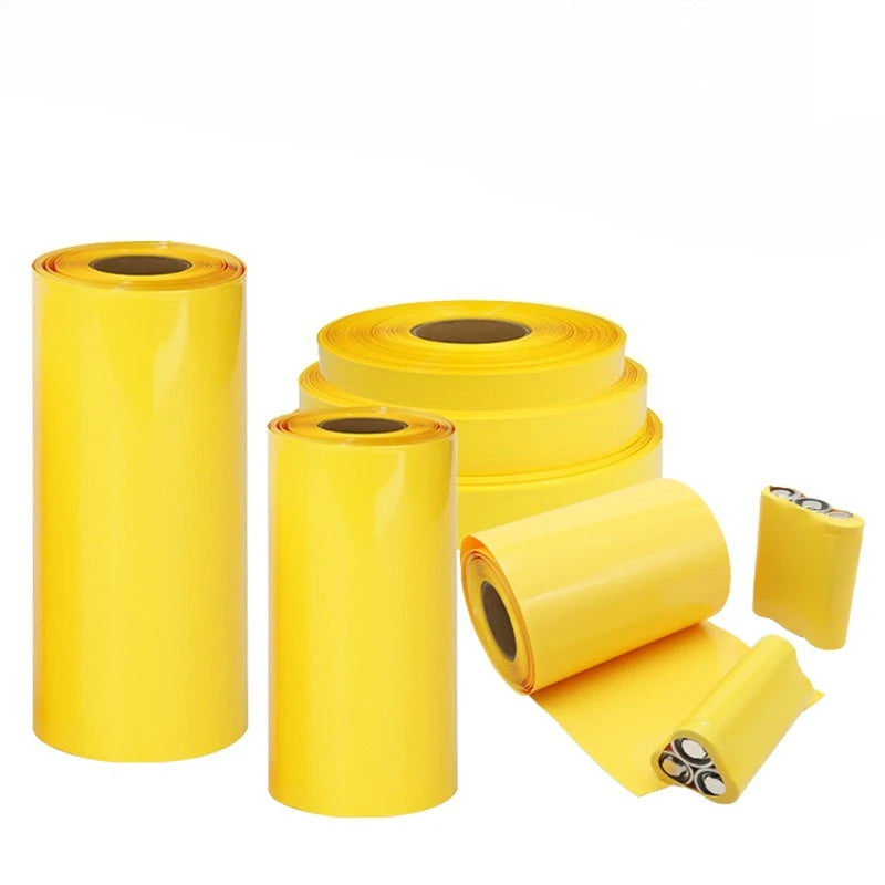 Yellow PVC Heat Shrink Tube Width 17mm ~ 200mm Waterproof Insulated 18650 Battery Pack Wrap Cable Sleeve Lithium Film Case