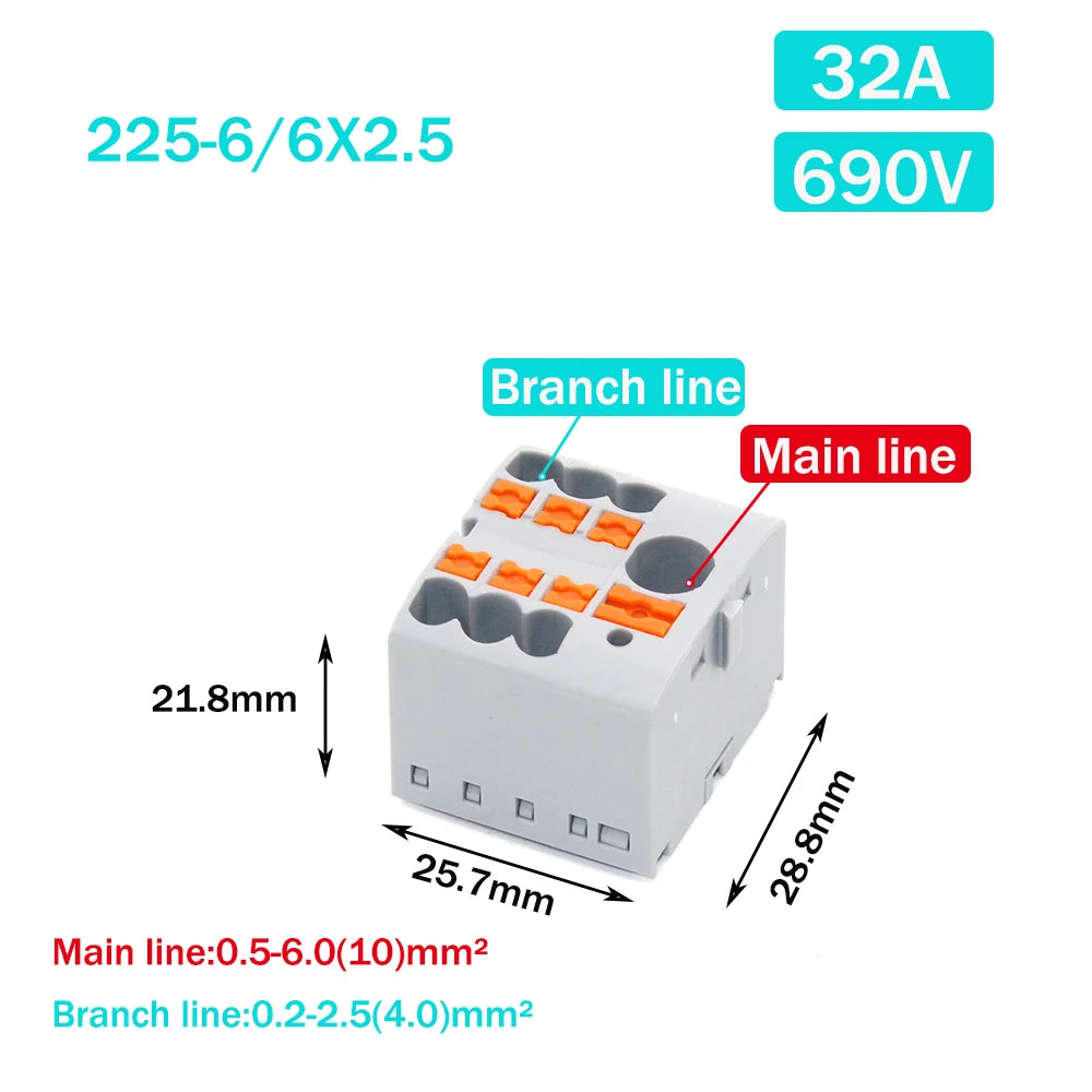 Wire Electrical Connectors PTFIX 2.5mm Wire Merging And Branching Device Push-in Terminal Block Connector Mount On Din Rail
