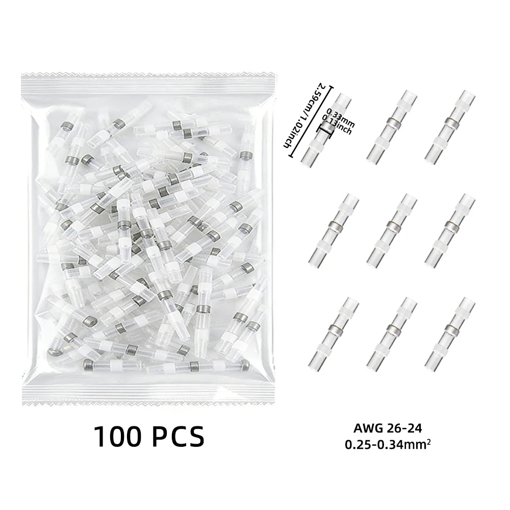 100~1000Pcs Heat Shrink Butt Terminals with Solder ,Solder Seal Wire Connectors,IP67 Waterproof Electrical Equipment Connection