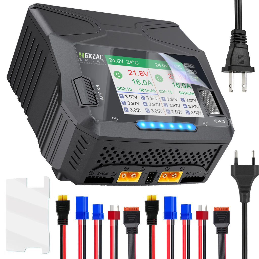 HTRC H6X2AC Dual Channel Battery Charger DC 400WX2 AC300W 16AX2 for 1S~6S Lipo Li-ion LiFe LiHV LTO NiMh RC Battery Fast Charge