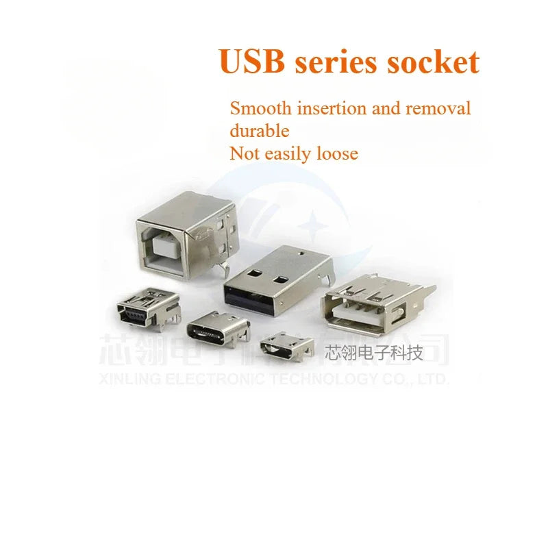 USB Series Socket USB Female Micro Connector Male MINI Plug Type-C Socket D Square Port B Data Type A