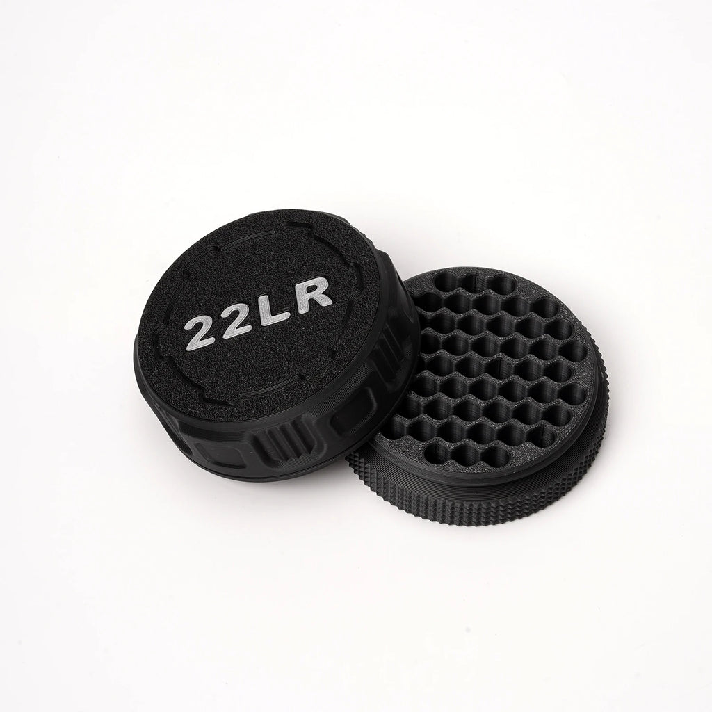 A compact storage case capable of holding 55 .22LR rounds—convenient for carrying to the shooting range.