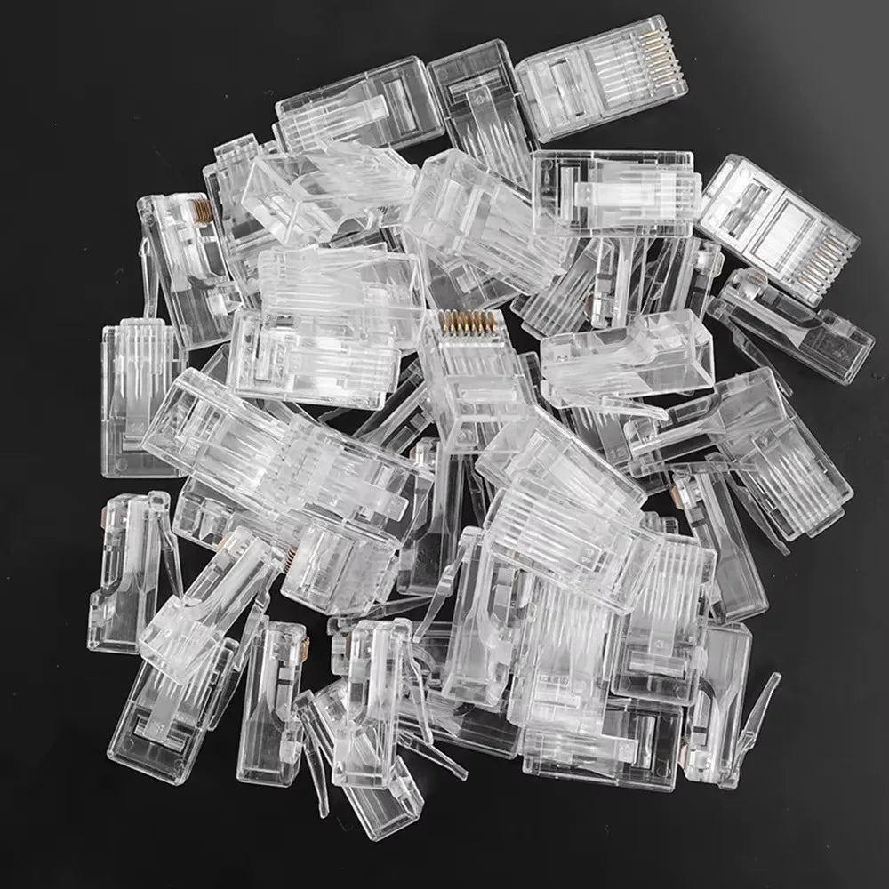 RJ45 Cat6 Cat5e Pass Through Network Connectors Ethernet Cable Gold-plated Crimp End Stranded UTP Unshielded Modular Plug
