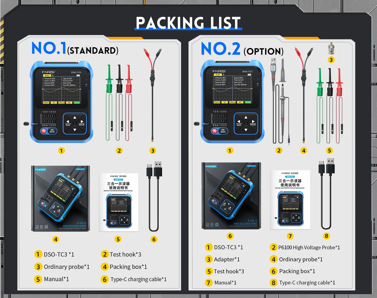 FNIRSI DSO-TC4/DSO-TC3  3 in 1 Digital Oscilloscope 10MHz 48Ms/s Transistor Tester Electronics Component Tester USB Charger Tool