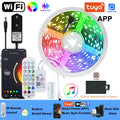 30M 12V WiFi Bluetooth RGB LED Strip Lights 5050 with Ac100-240V Adapter APP Control Music Sync Remote for Bedroom Kitchen Party