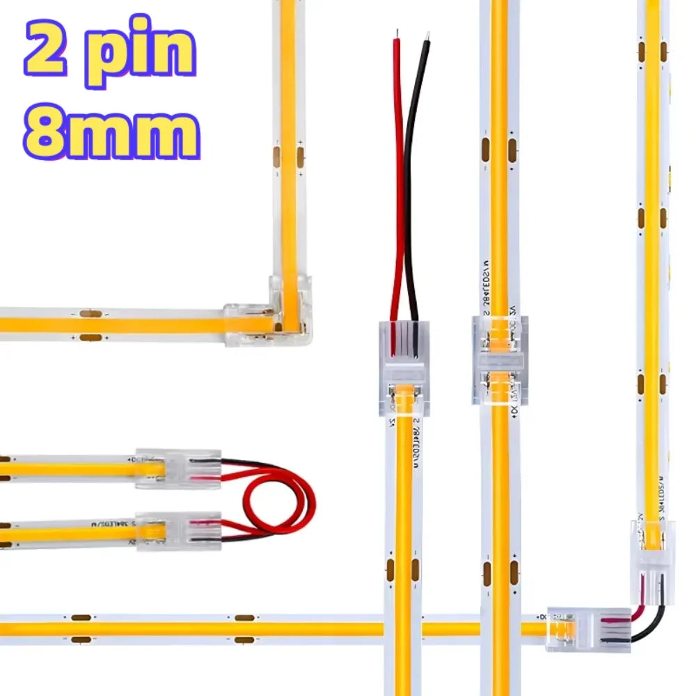 COB Connector 8mm 5-24v 2pin LED Strip Terminal Extension Wire LED Connectors Fixed Clips For Pin No Dark Area Single Dual End
