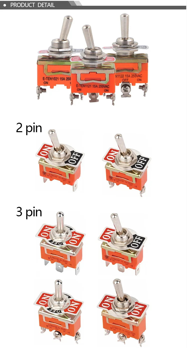 FILN 15A 250V Toggle Switches Miniature Thumb Lever on Off Electronics SPST SPDT DPDT Power Rocker Waterproof Cap