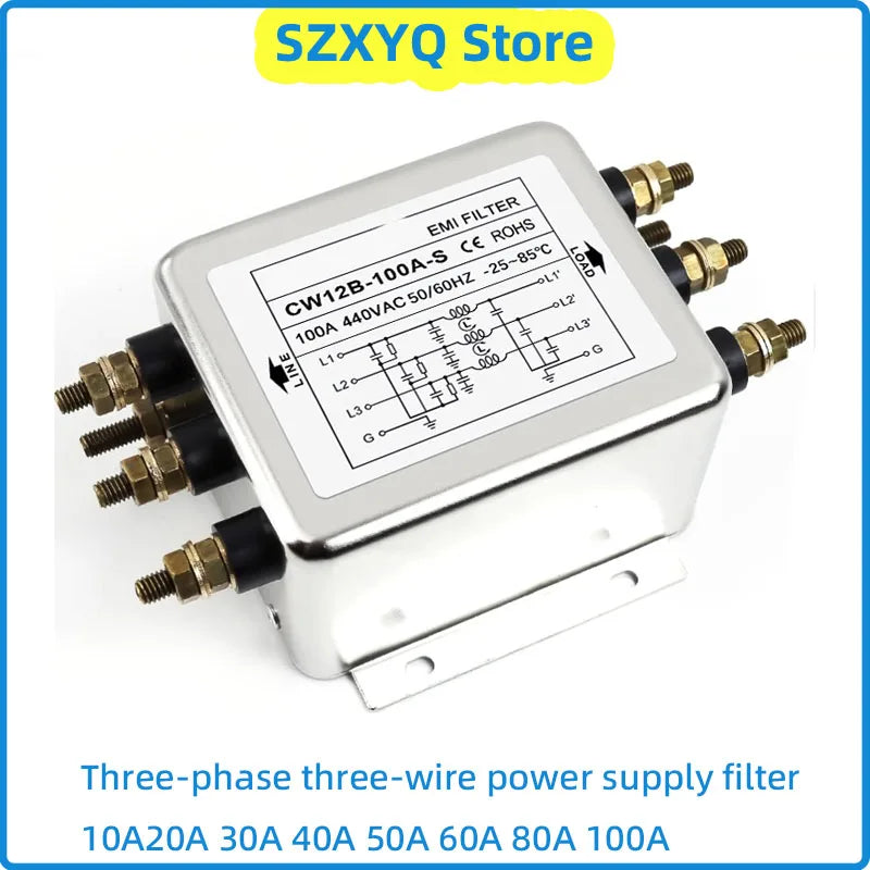 EMI filter auger-type CW12B-10/20/30/40/50/60/80/100A-S 3-phase 3-wire AC power supply filter power purifier anti-interference