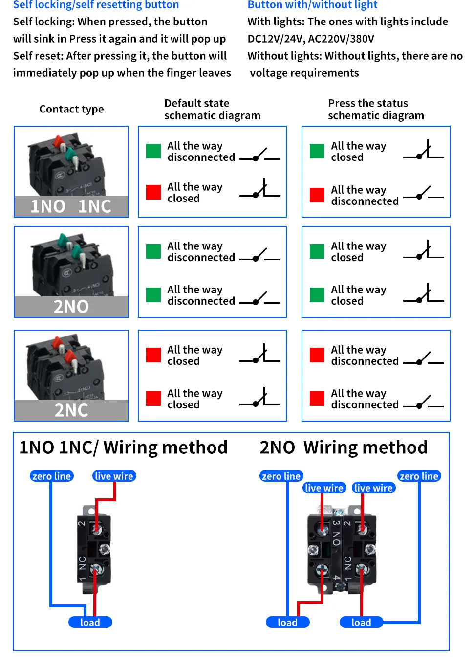 10Pcs 22MM Momentary symbols Push Button Switch 1NO1NC SPDT 10Amp 600V Metal Head Waterproof IP65,Control power button switch