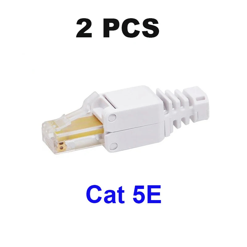 OULLX 2pcs Cat5E Cat6 RJ45 Connector Modular Toolless Wire Pressing Unshielded Gold Plating Reusable Network Crystal Head