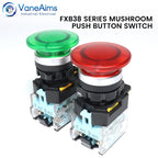 Big Red Green Mushroom Push Button Switch Vaneaims 22MM FXB38 10A 1NO1NC Latching Momentary Starter Stop Enter Buttons Switches