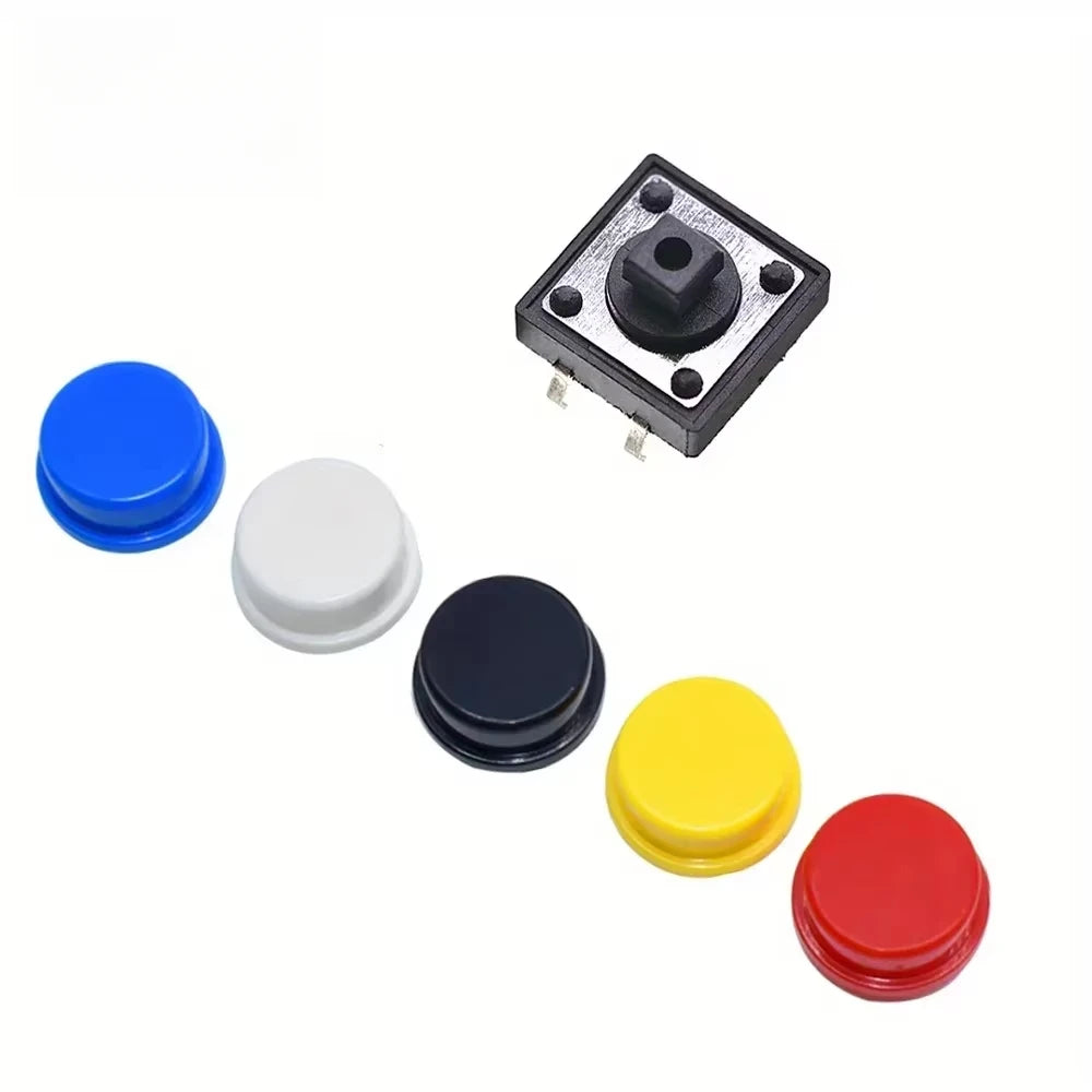 25Pcs 12*12*7.3MM Micro Switch Button Switch Momentary Tactile Push Button Switchs Circular 5 Colors Cap Kit DIY For Arduino