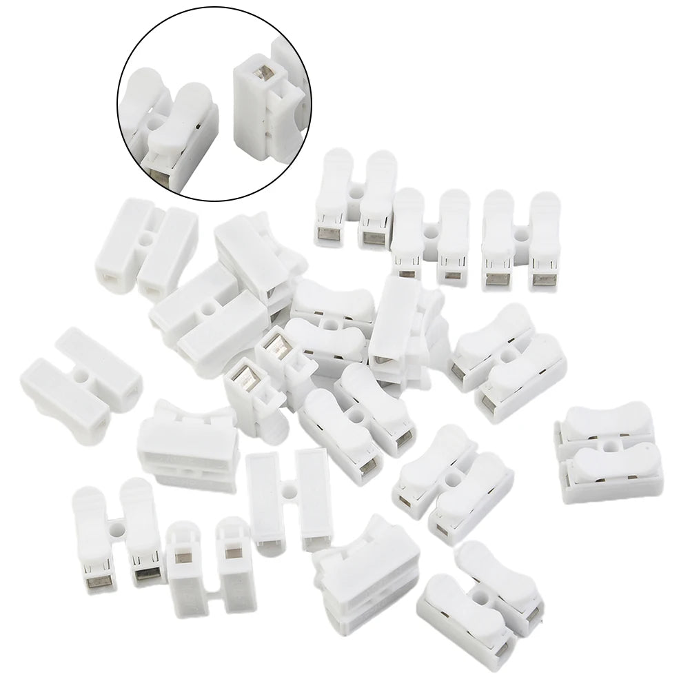 20Pcs CH2 Spring Quick Wire Connector Cable Clamp 2p Electrical Crimp Erminal Block 2 Way Easy Fit For Led Strip