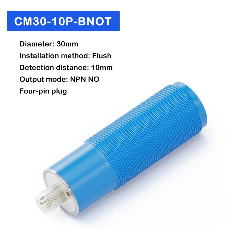 Cylindrical capacitive proximity switch with plug-in connector for detecting material liquid level with non-metallic sensing pla
