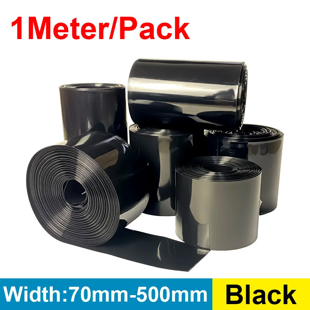 1meter 18650 Lipo Battery PVC Heat Shrink Tube Pack 70mm ~ 500mm Insulated Film Wrap Lithium Case Protection Cable Sleeve Black