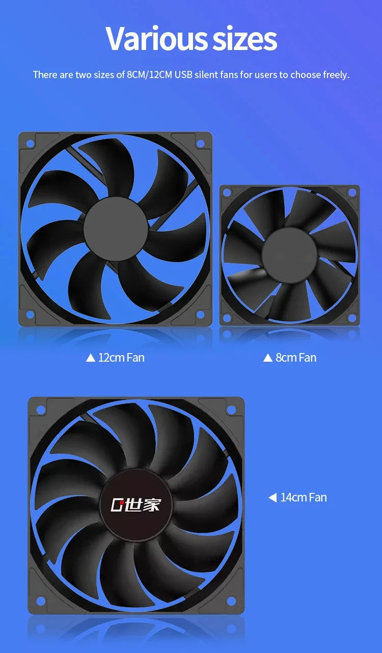 TEUCER USB Cooling Fan 8CM/12CM/14CM 800-1800RPM USB Port Power Supply Desktop Computer Available
