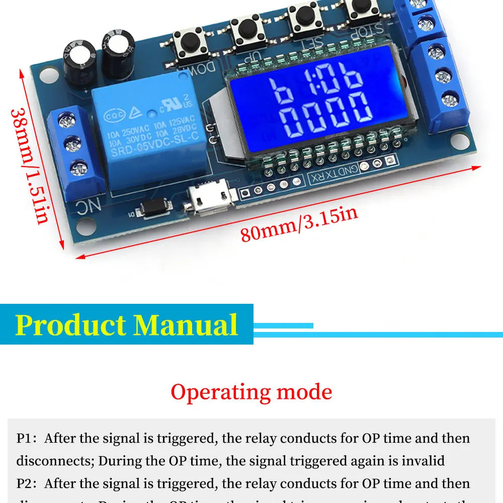 6-30V Micro USB Digital LCD Display Time Delay Relay Module Control Timer Switch Trigger Cycle Module XY-LJ02