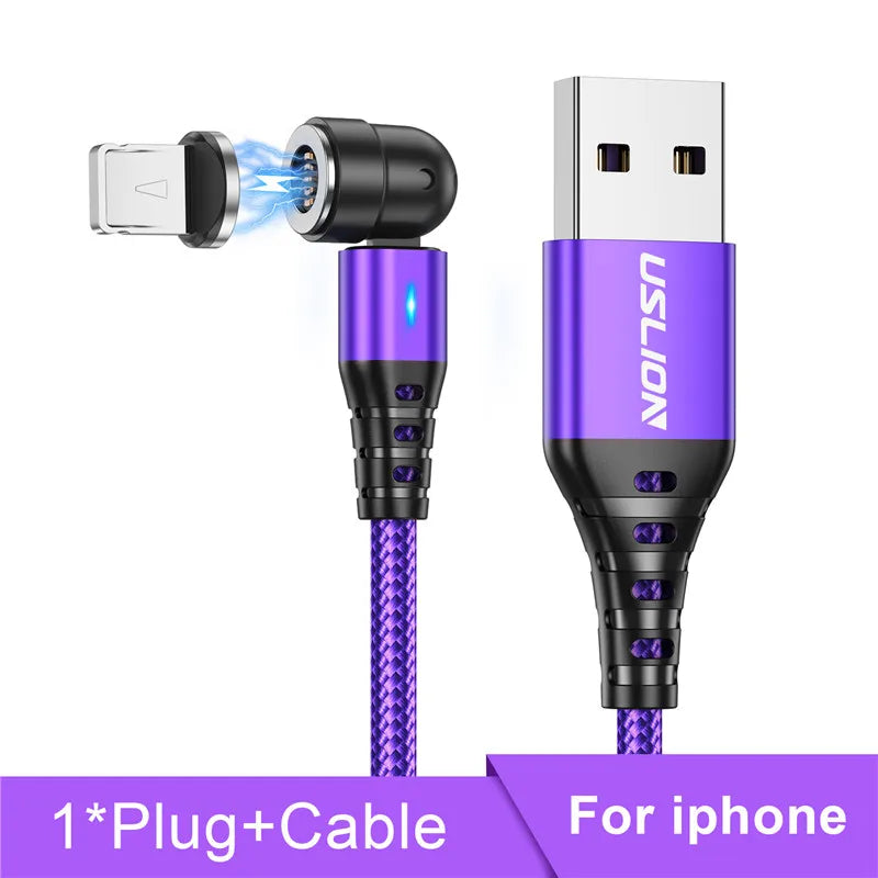 USLION 540 Rotate 5A Magnetic Cable Fast Charging Type C Cable Micro USB Magnet Charge Phone Data Line Wire For iphone 15 Xiaomi