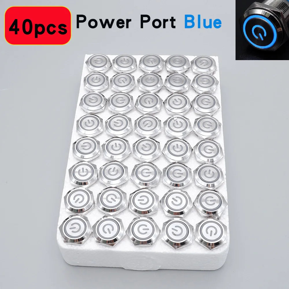 40pcs 16mm 19mm Metal Button Switch PC Power LED Light Waterproof Car Start On Off Momentary Latching 3V 5V 6V 12V 24V 220V Red