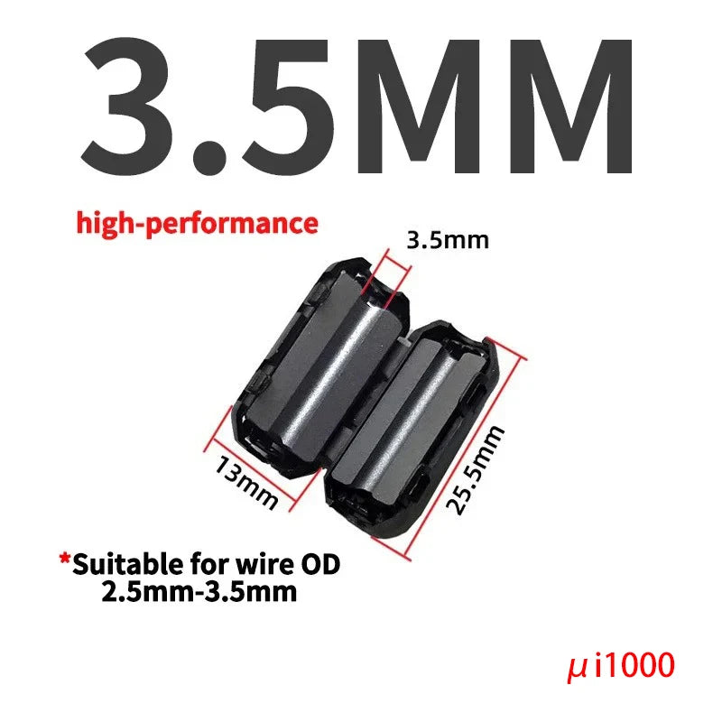 10/20Pcs Clip-on Ferrite Core Ring Bead 3.5-15mm EMI RFI Noise Filter Snap Cable Clip Choke for Black Audio Video Wire