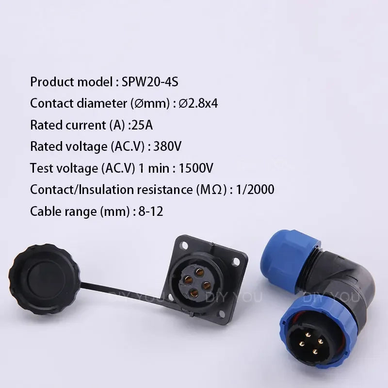 SP20 IP68 Waterproof Quick Connector Socket Multipole Plug Dustproof Right angle Square Industrial Aviation 1-14Pin Connectors