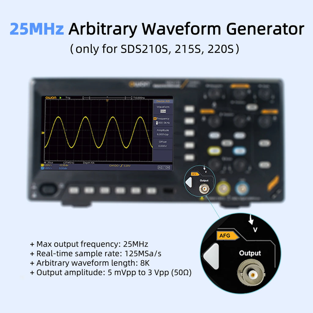 Owon SDS210S 2CH 100-200MHz 1GS/s 14Bit 25MHz FFT Scope Digital Oscilloscope  with Signal Generator Function