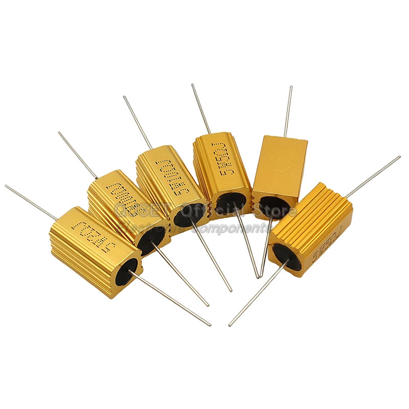 1pcs Gold Aluminum Housed High Power Resistors RX24-5W 0.1R 1R 2 3 4 5 6 8 10 20 47 100 150 200 300 470 Ohm 1K Ohm 10K 100K Ohms