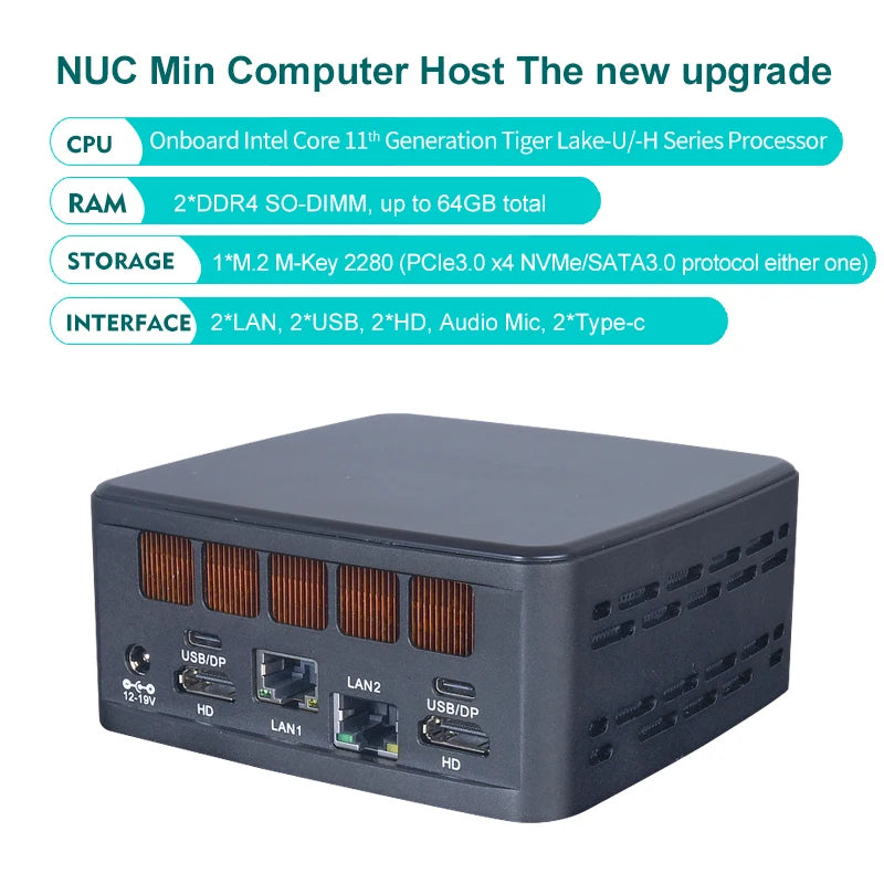 Piesia 11th Gen Core I3 I5 I7 Celeron 6305 Desktop Mini Pc 2*DDR4 Intel I226 Network 2*HD/Type-C X86 Barebone Office NUC Mini Pc