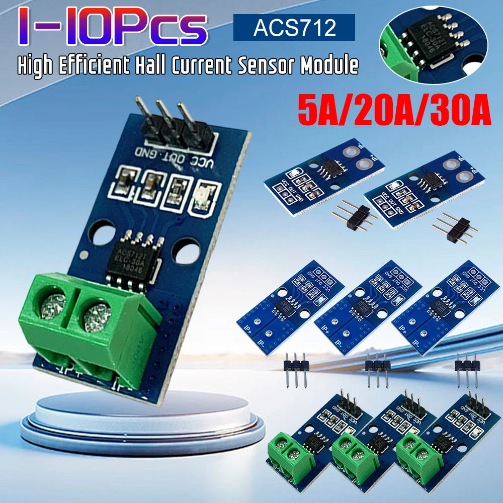 1-10PCS ACS712 High Efficient DC Current Sensor Module Detector High Precision Hall Effect Voltage Sensor Module for Arduino