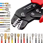 Versatile Ratchet Crimping Tool Set for Open Barrel Terminals Including Dupont, Molex, JST, TE, and SATA Pins