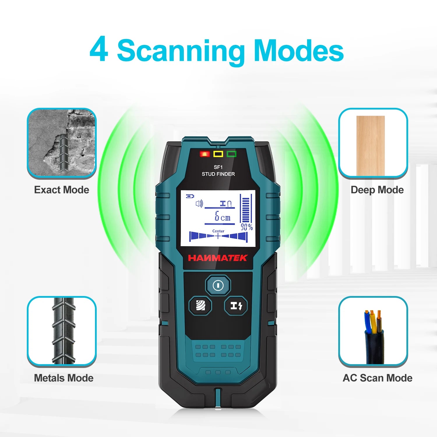 HANMATEK SF1 Stud Finder Wood Studs Metal Detection of Live Cable Metal Depth Measurement Finder Wall Detector Scanner