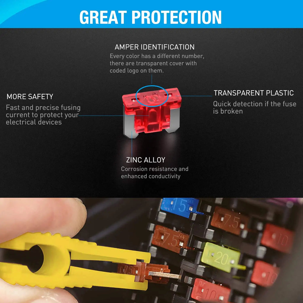 Nilight 140pcs Low Profile Mini Blade Fuse Assortment, 2A 3A 5A 7.5A 10A 15A 20A 25A 30A 35A 40A Mini Blade Fuses for Car Boat Truck SUV Automotive