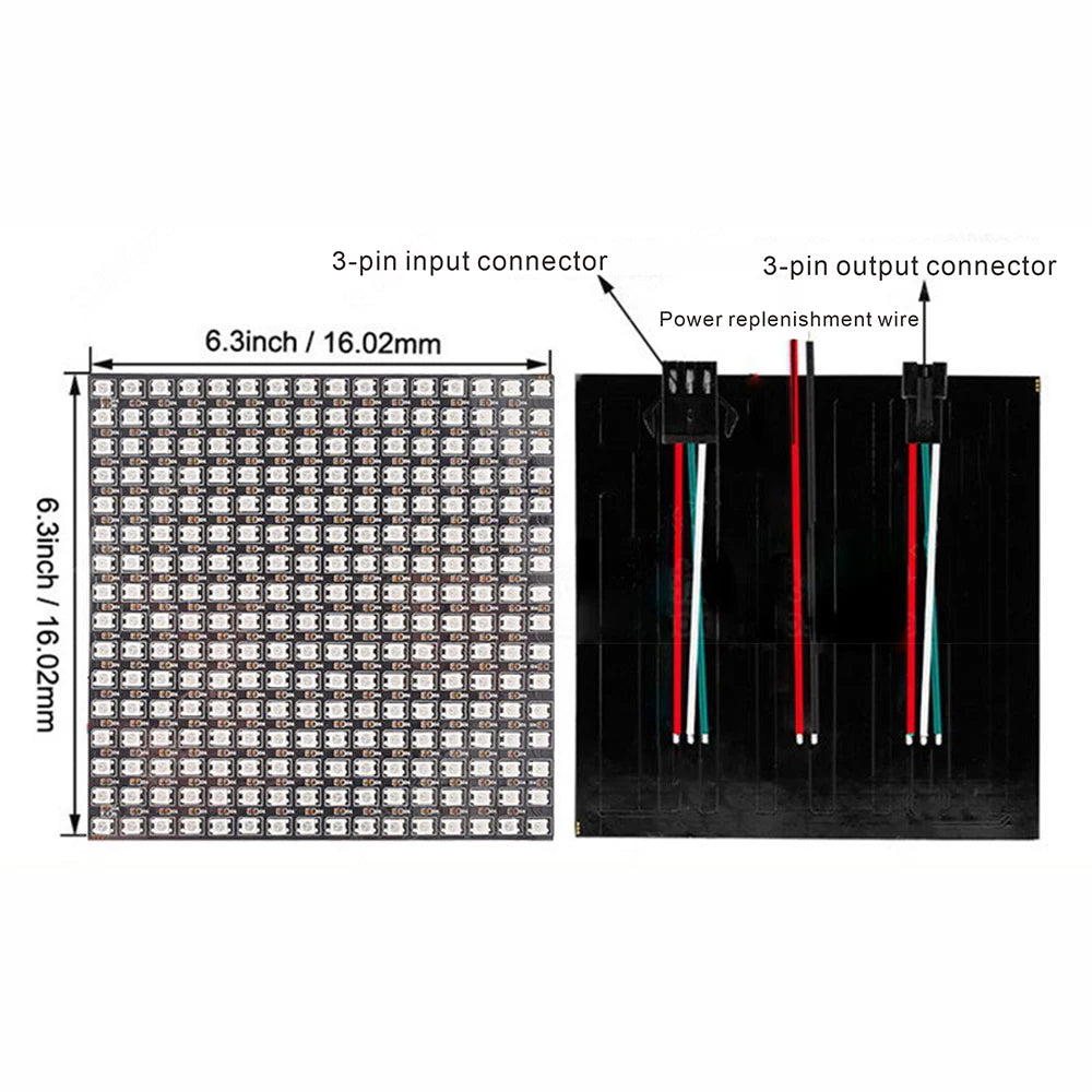 WS2812B RGB 4x12, 8x8, 16x16, 8x32 Pixel Display Screen. WS2812B, Individually Addressable, Digital Flexible Programmable, 5V.