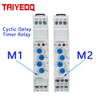 TY09-M1 M2 Cyclic Delay Timer Relay Switch SPDT 220V 16A AC/DC12V-240V 50/60Hz 0.1s-100 Days 2SPDT Din Rail