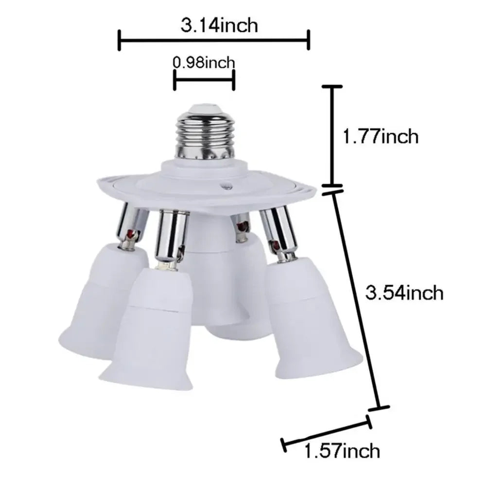 5 in 1 Light Socket Splitter E26 E27 Adapter Converter for Standard LED Bulbs 360 Degrees Adjustable 180Degree Bendable Max 300W