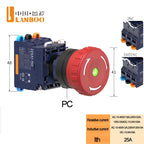 LANBOO 22MM SA1 Series Quick Plug with LED25A High Current Plastic Mushroom Button Emergency Stop Switch 1NO1NC 2NC