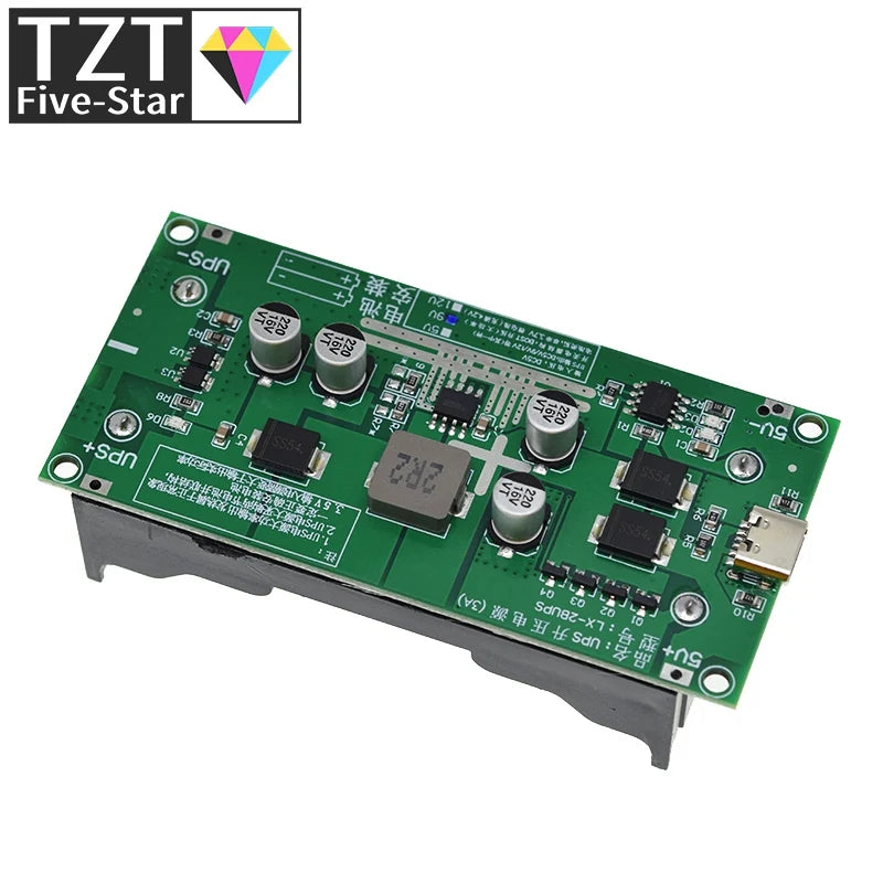 TZT Type-C 15W 3A Fast Charge UPS Power Supply / 18650 Lithium Battery Charger Module DC-DC Step Up Booster Converter 5V 9V 12V