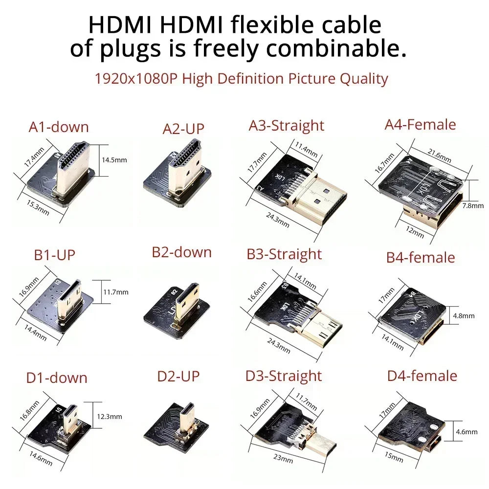 HDMI-compatible FPV-HDMI FFC-HDMI Ribbon Cable 90 Degree Mini/Micro-HDMI to Standard-HDMI Flexible Wire FPV Aerial 5cm 10cm 20cm