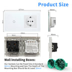 Touch Light Switch With EU Socket 1 Gang 2 Way Wall Light Switch LED Sensor Tempered Glass Interrupter EU Standard 240V