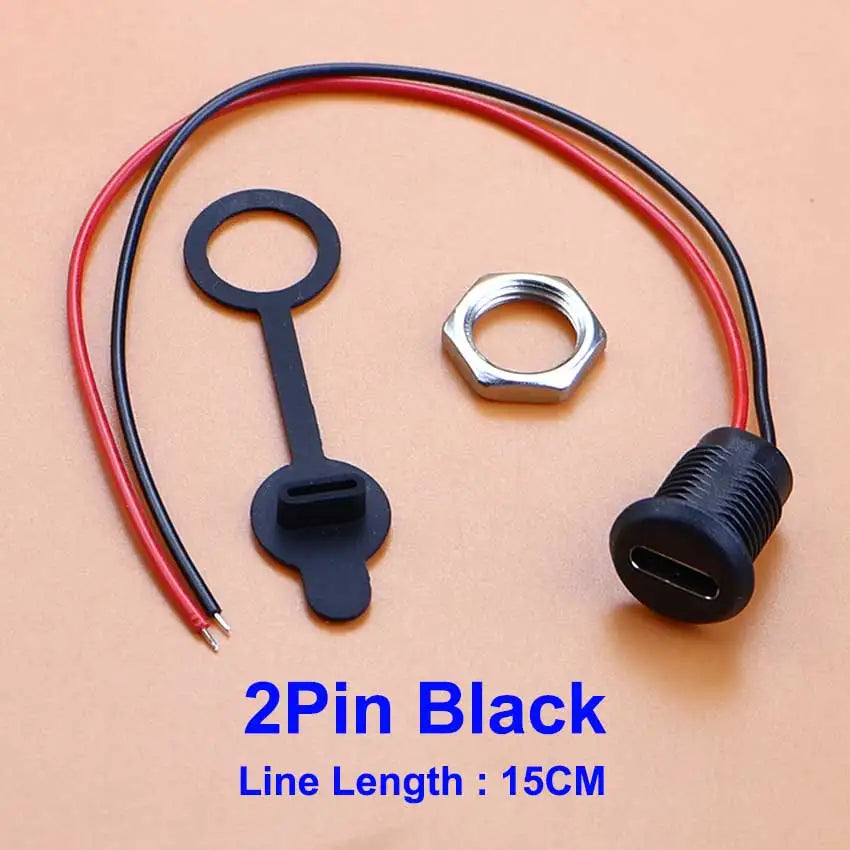 1/5pcs USB Type C Connector Type-C Female Socket With PH2.0 Terminal Nut Locking Plate Waterproof Charging Jack Port 15cm Wire