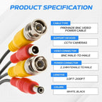 BNC Video Power Cable Extension Wire 5M/10M/20M/30M 2 IN 1 BNC+DC Connector for CCTV, Security Camera, DVR, Surveillance System