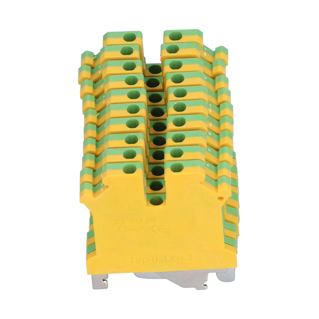 50Pcs Grounding Terminal Pure Copper DIN Rail Mounted Earth Terminal Block Yellow Green TYP USLKG‑3