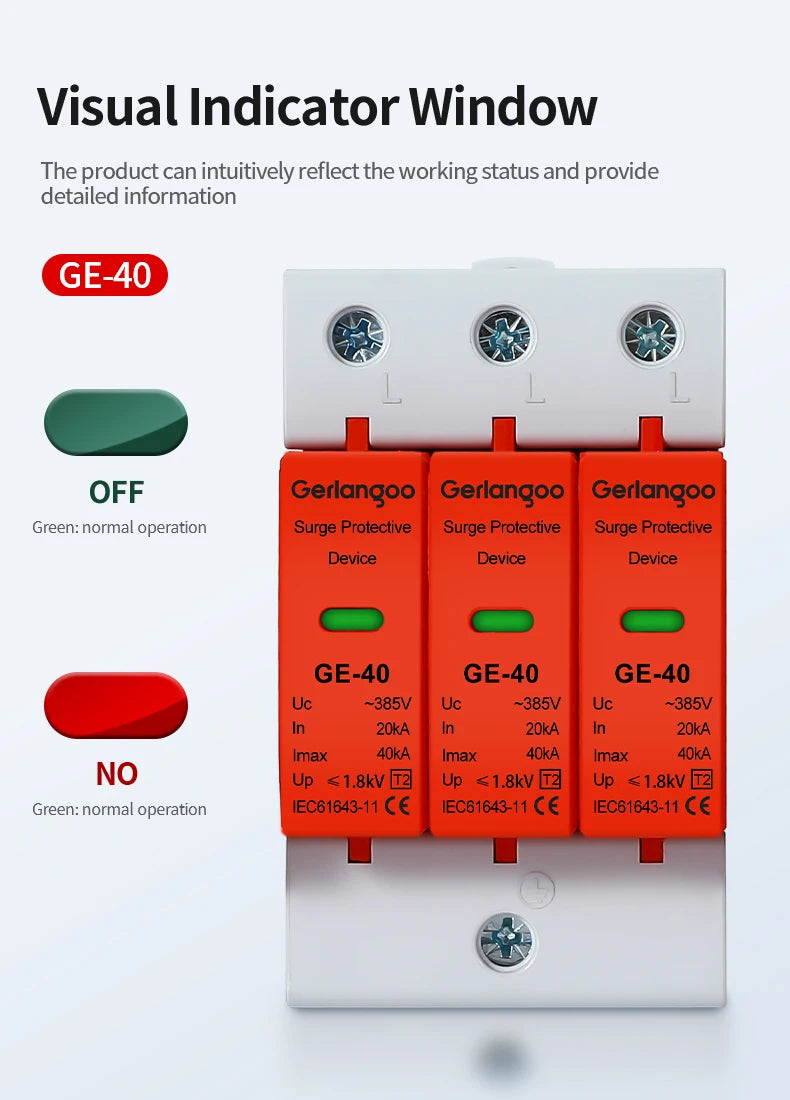 House Lightning Surge Protector AC SPD 1P 2P 3P 4P 40KA 60KA 220V 385V AC Protective Low-voltage Arrester Device ﻿